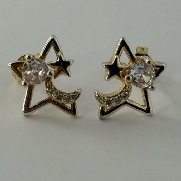 Celestial Gold and Silver Star Moon Earrings - Picture 7 of 11